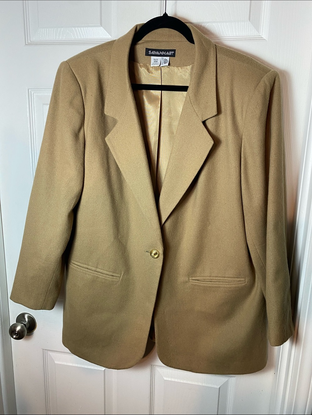 Vintage Savannah 100% Pure Wool Camel Blazer Jacket Single Button Plus Size 18W